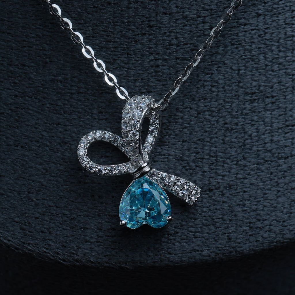 Azure Bow Drop Pendant Necklace