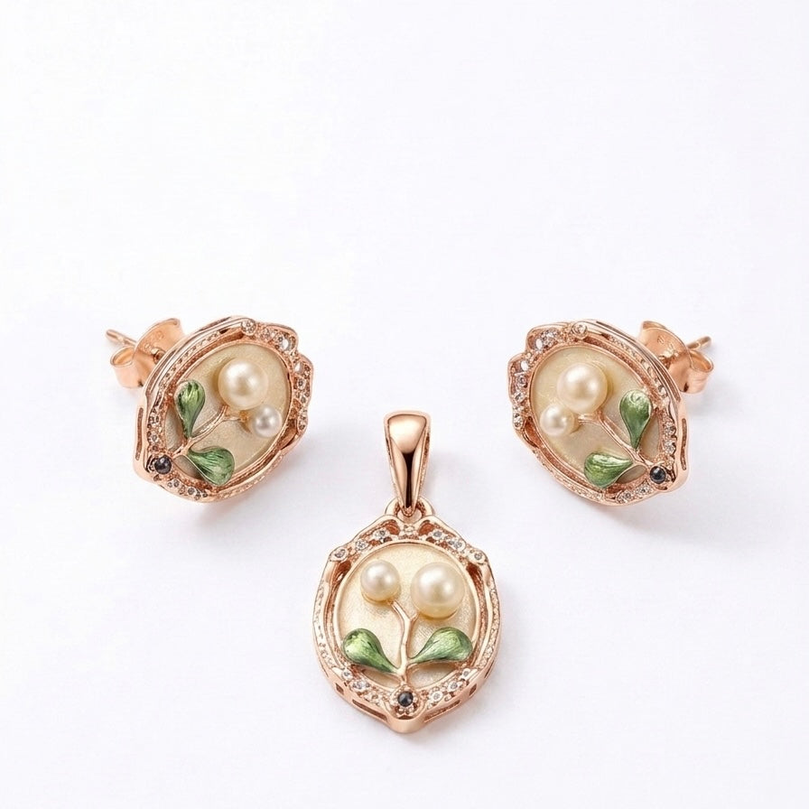 Pearl Blossom Pendant & Stud Earrings Pair (MEL-12362)