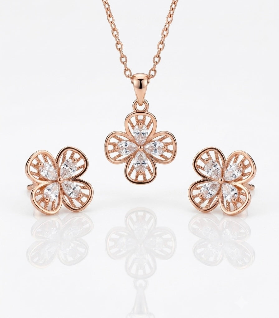 Floral Spark Pendant & Earrings Set - pcs1932 (2.4gm)