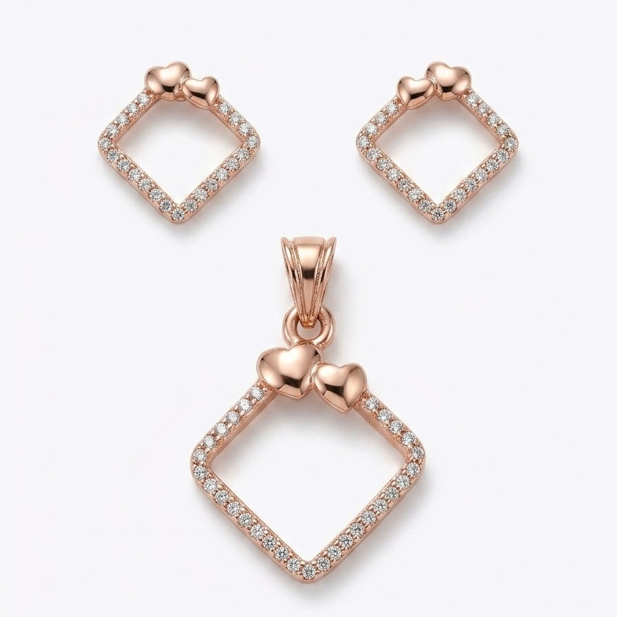 Eternal Hearts Pendant & Stud Earrings Pair (MEL-12366)