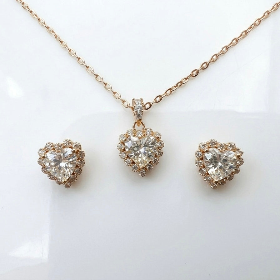 Heart Bloom Pendant & Earrings Set (MEL 12393)