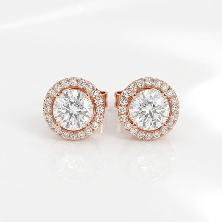 Halo Solitaire Stud Earrings (MEL-1234G)