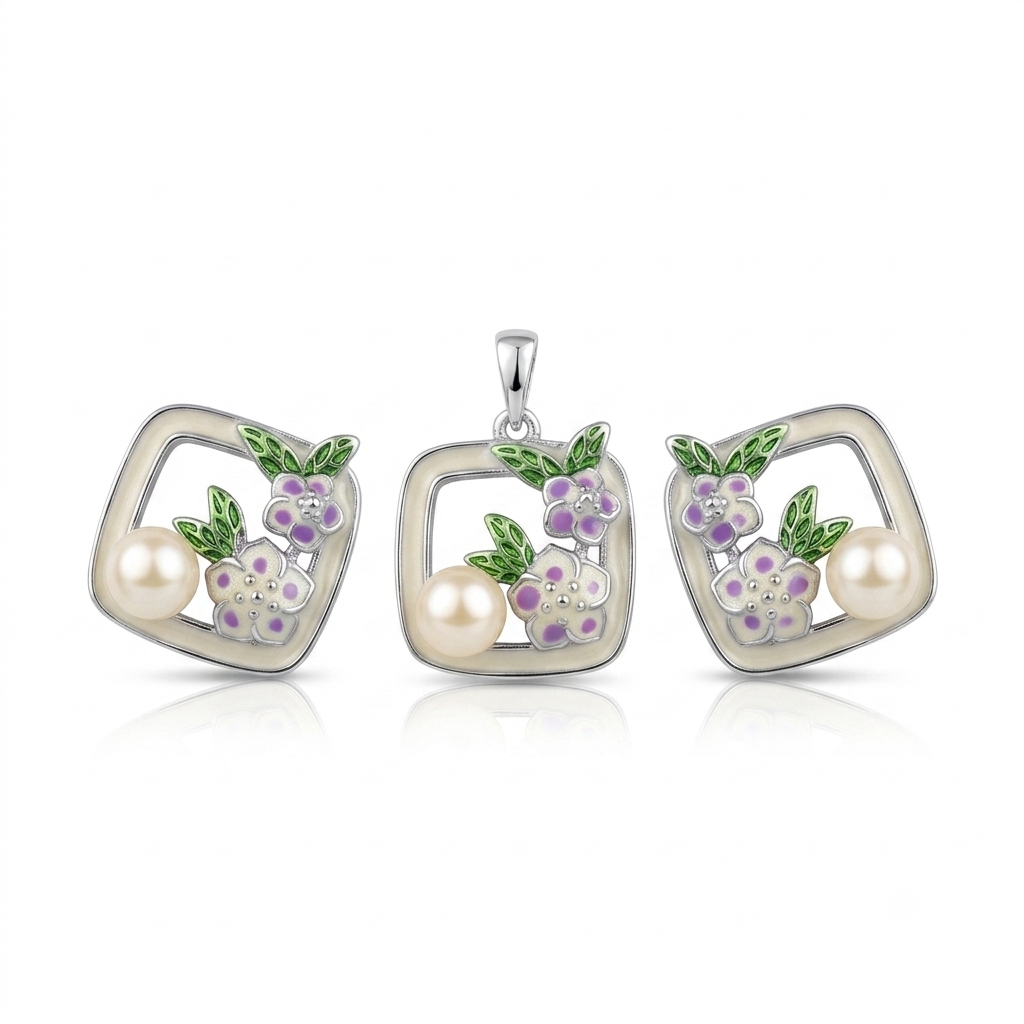 Floral Pearl Pendant & Stud Earrings Pair (MEL-12363)