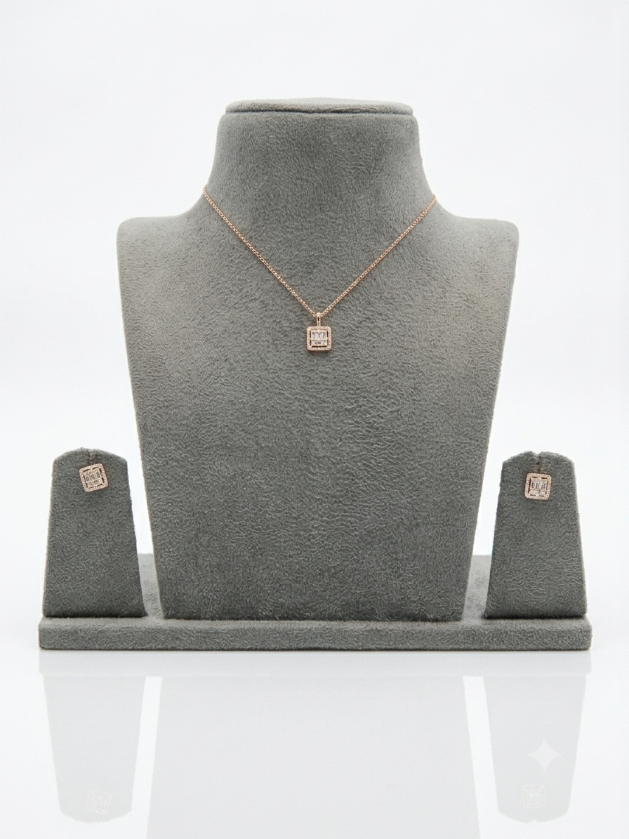 Square Sparkle Pendant & Earrings Set - pcs 2441 ( 4.16gm )