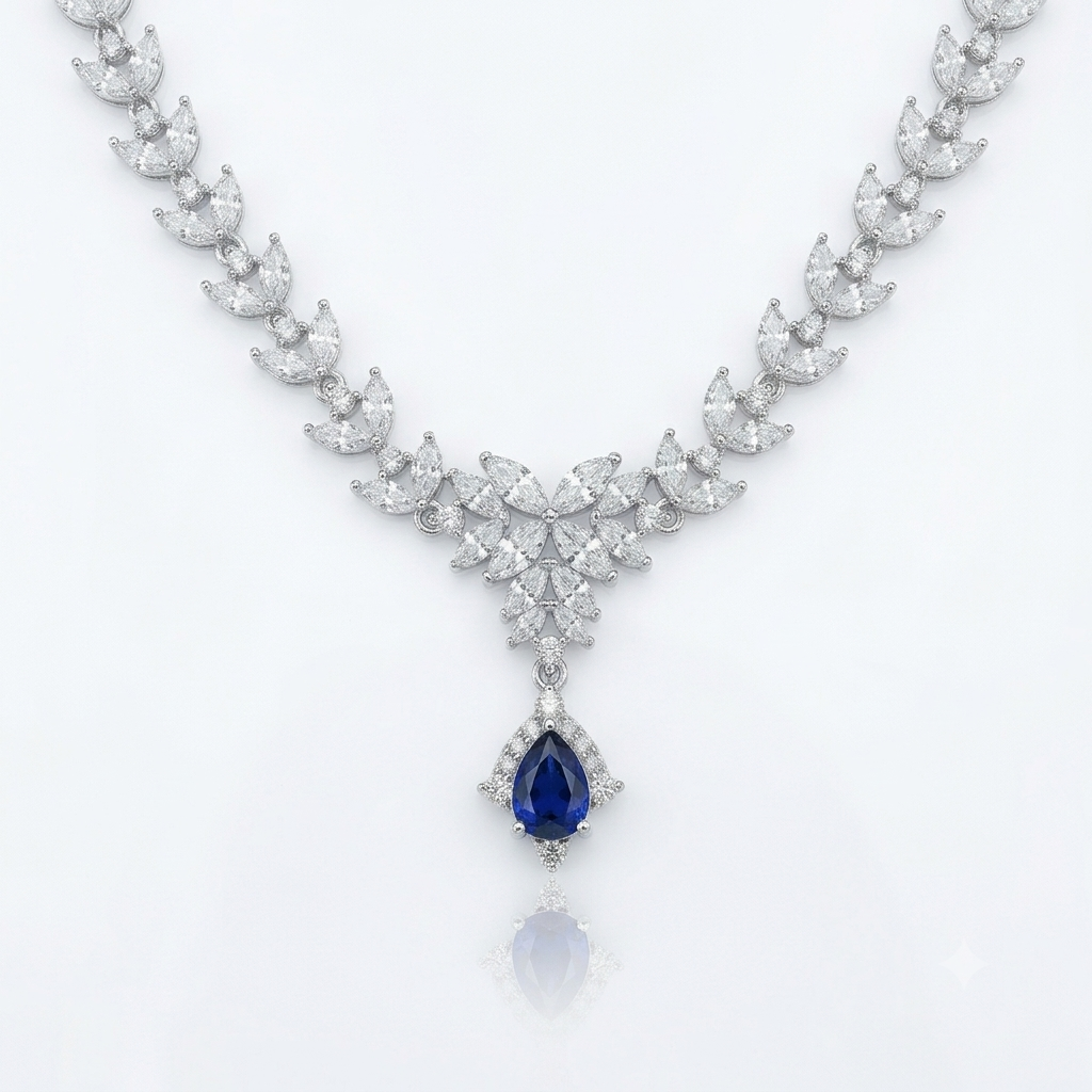 Sapphire Leaf Necklace & Earrings Set