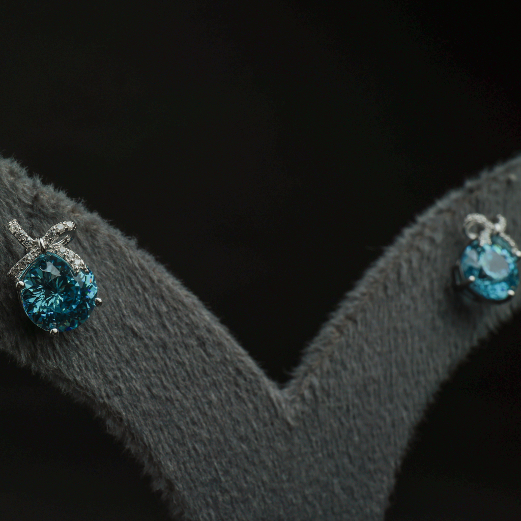 Blue Gem Bow Stud Earrings