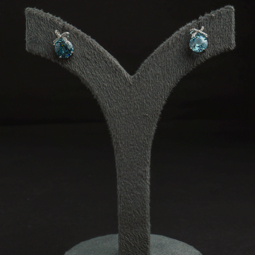 Blue Gem Bow Stud Earrings