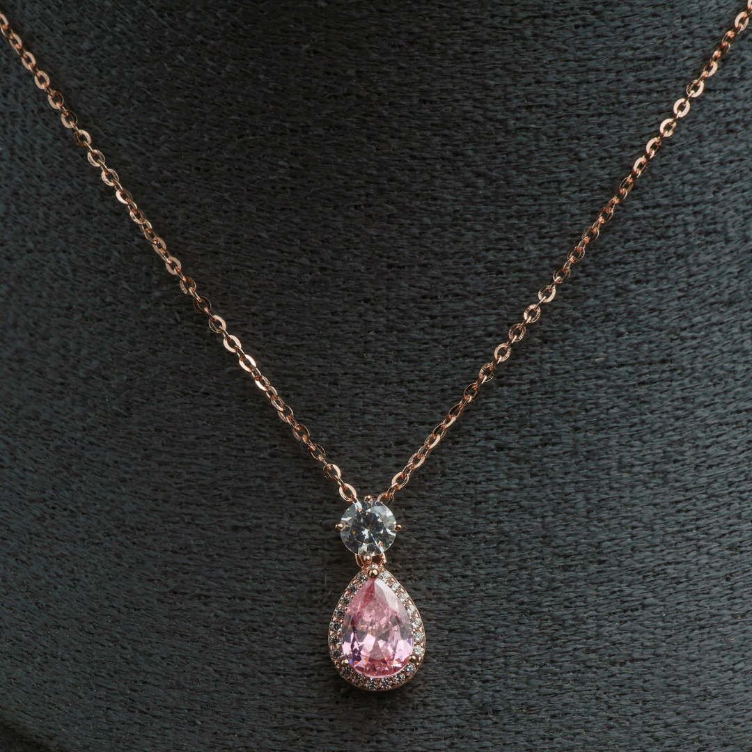 Pink Teardrop Crystal Pendant Necklace