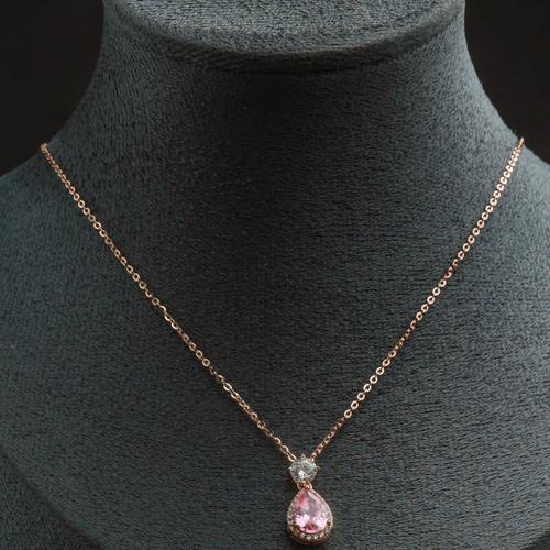Pink Teardrop Crystal Pendant Necklace
