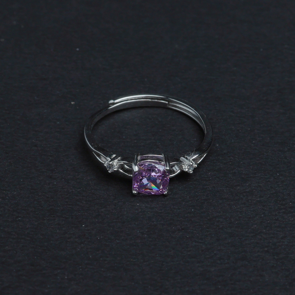 purple CZ Solitaire Ring