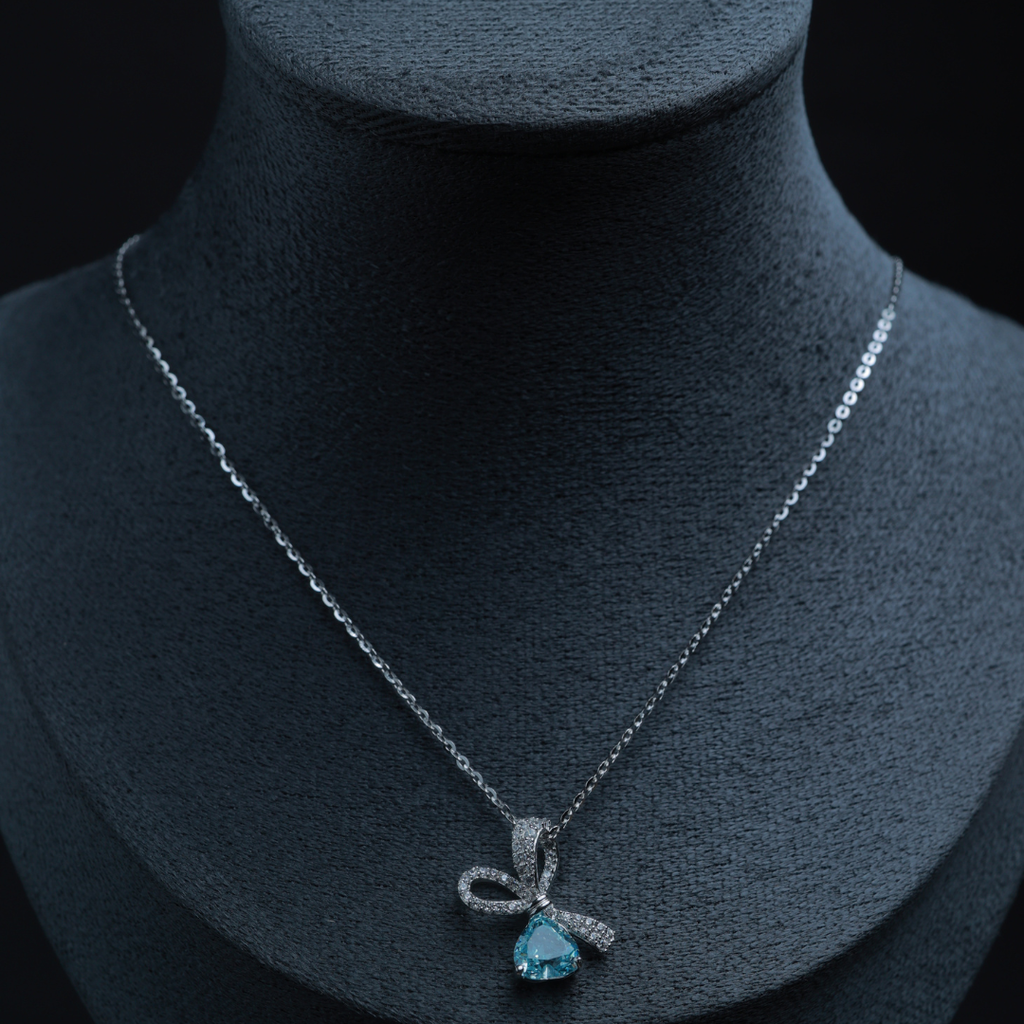 Azure Bow Drop Pendant Necklace