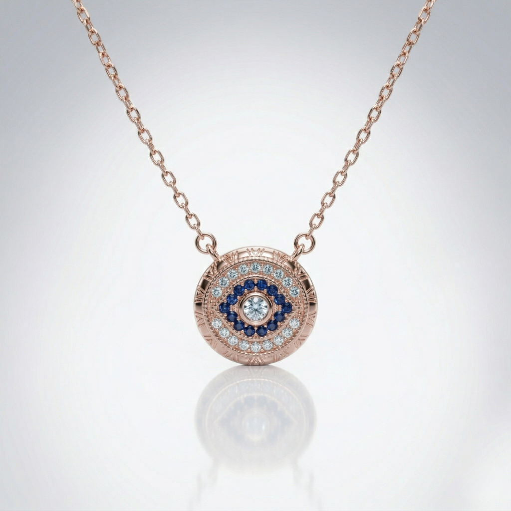 Evil Eye Aura Disc Pendant Necklace