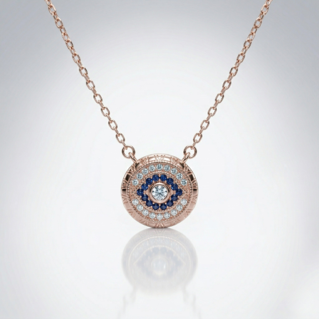 Evil Eye Aura Disc Pendant Necklace