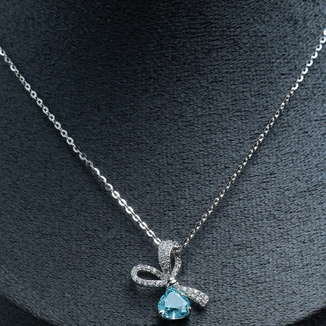 Azure Bow Drop Pendant Necklace
