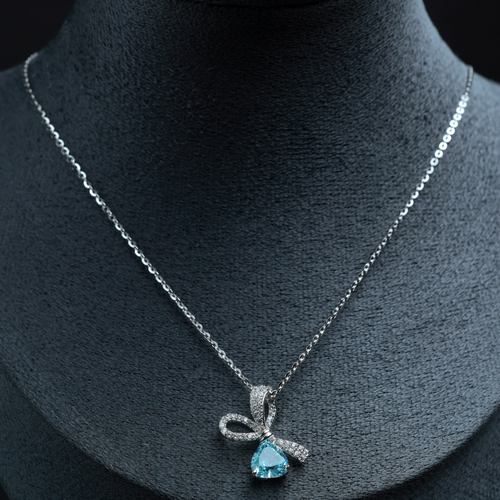 Azure Bow Drop Pendant Necklace