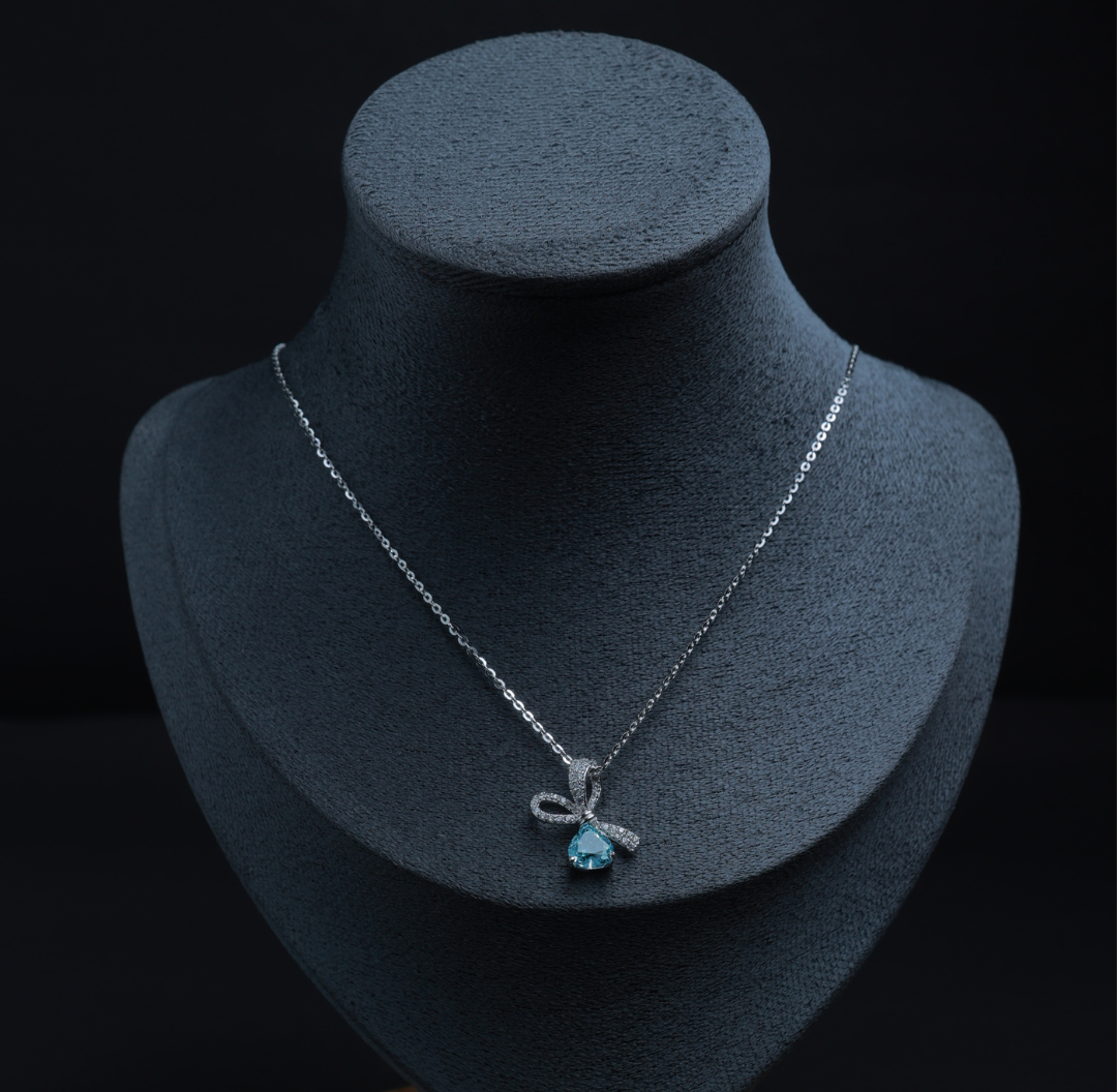 Azure Bow Drop Pendant Necklace