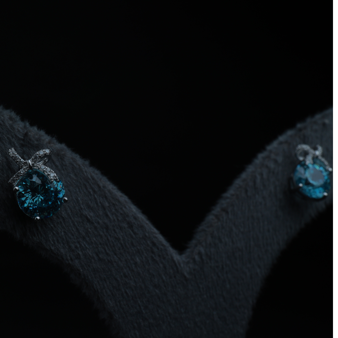 Blue Gem Bow Stud Earrings