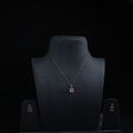 Square Cut Pink Crystal Pendant Necklace Set