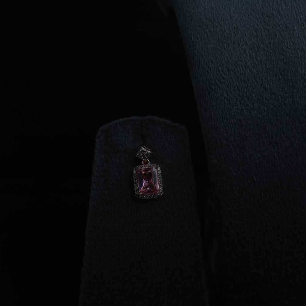 Square Cut Pink Crystal Pendant Necklace Set