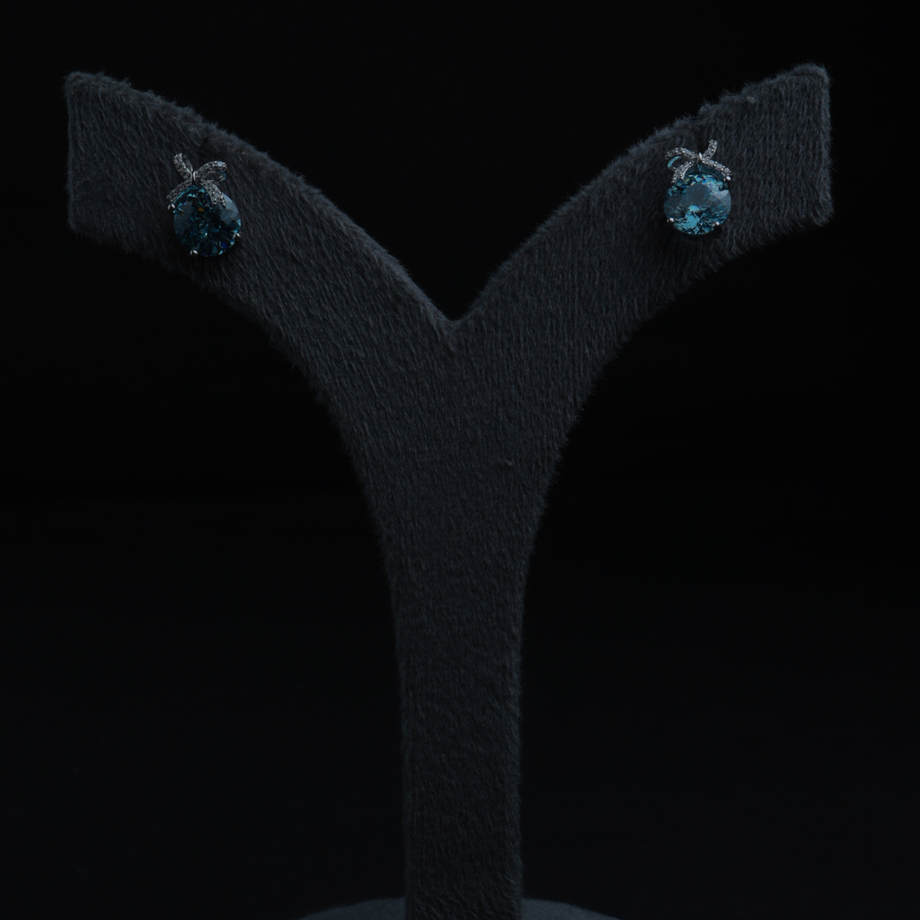 Blue Gem Bow Stud Earrings