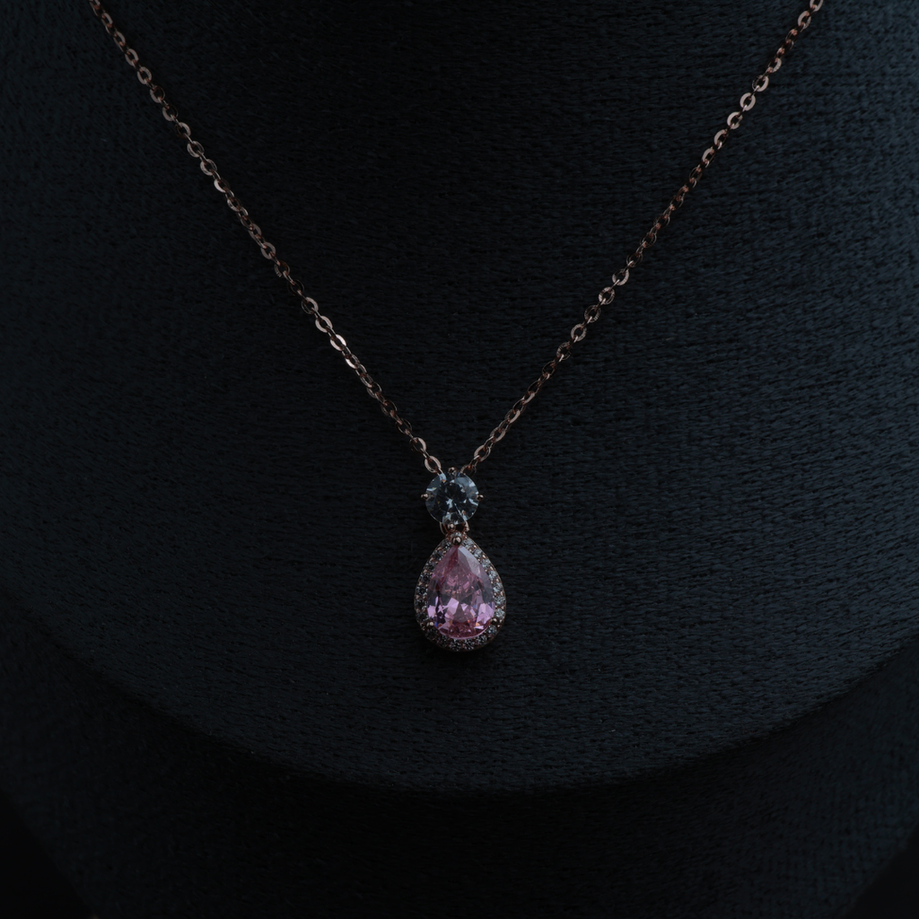 Pink Teardrop Crystal Pendant Necklace