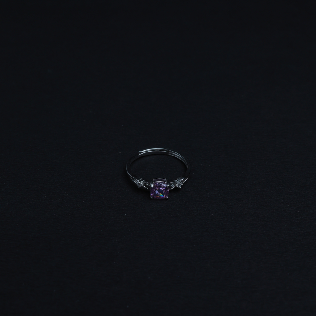 Purple CZ Solitaire Ring