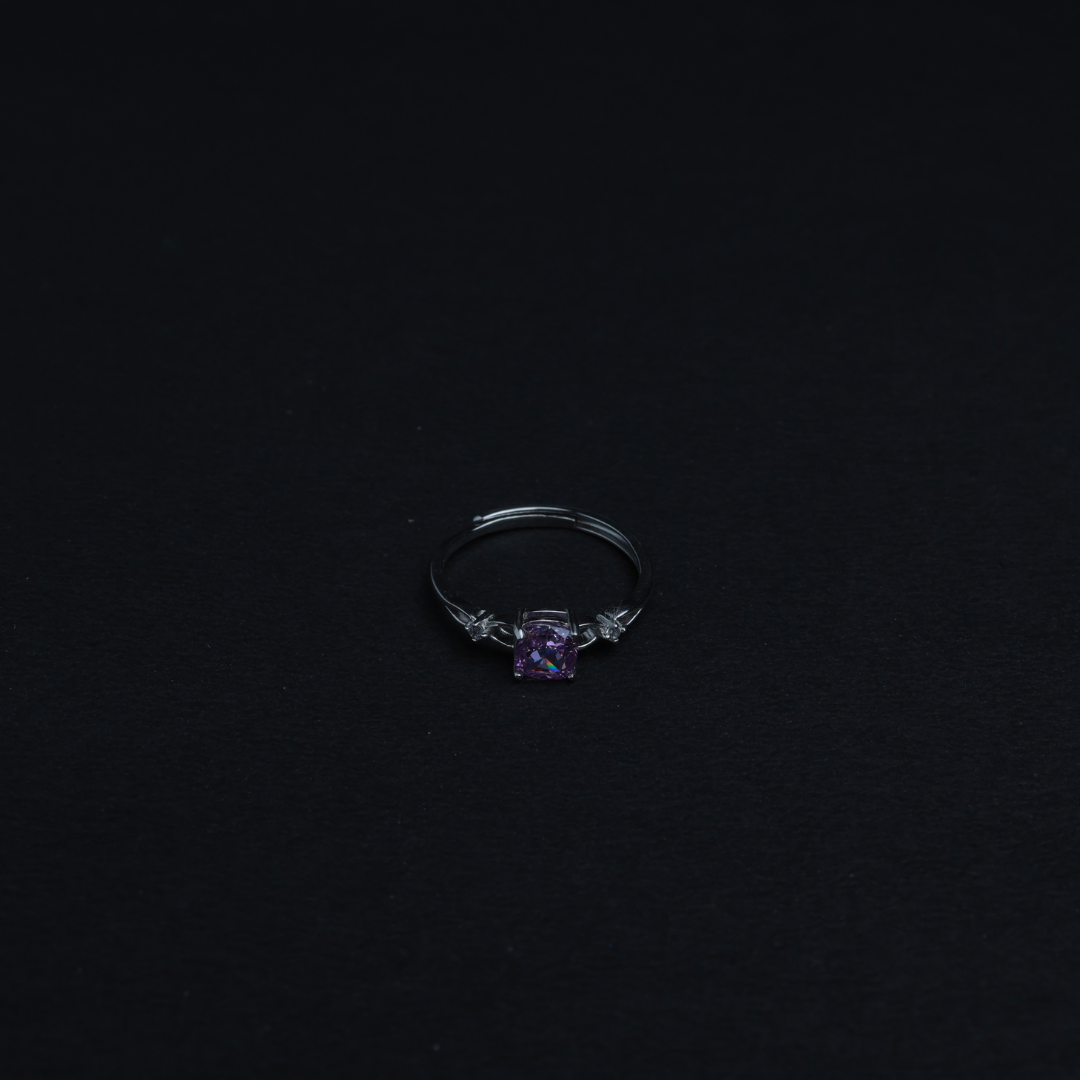 Purple CZ Solitaire Ring