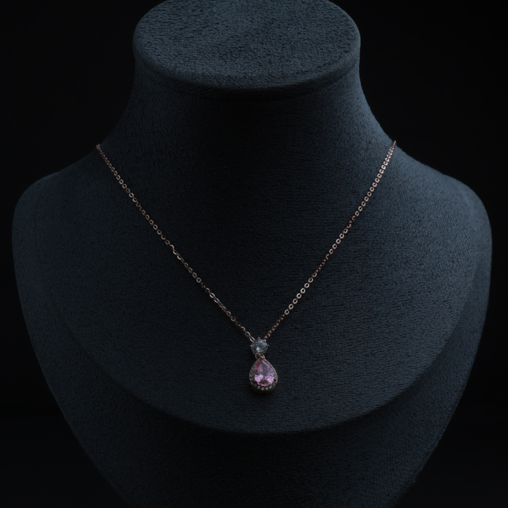 Pink Teardrop Crystal Pendant Necklace