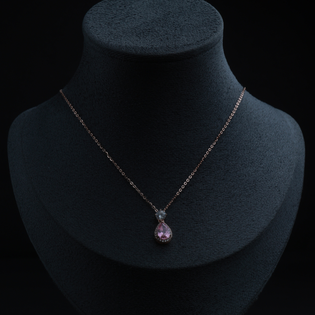 Pink Teardrop Crystal Pendant Necklace